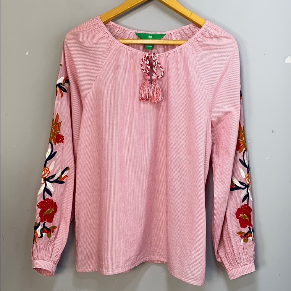 Dip brand red striped embroidered blouse